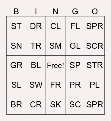 CONSONANT BLENDS Bingo Card