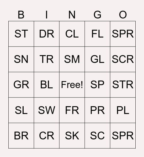 CONSONANT BLENDS Bingo Card