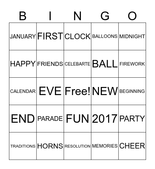 HAPPY NEW YEAR !! Bingo Card