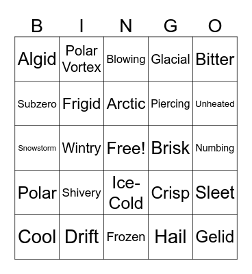 Below Zero Bingo Card