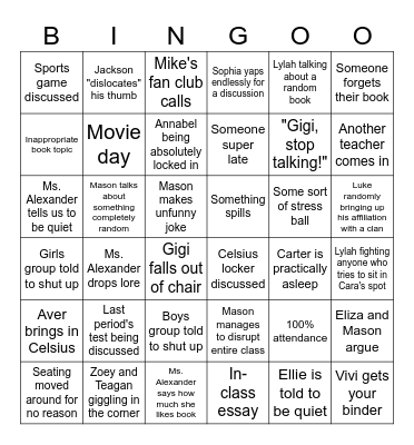 Honors English Period 1 Bingo Card