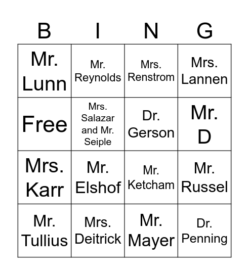 LCHS Teacher Bingo Card