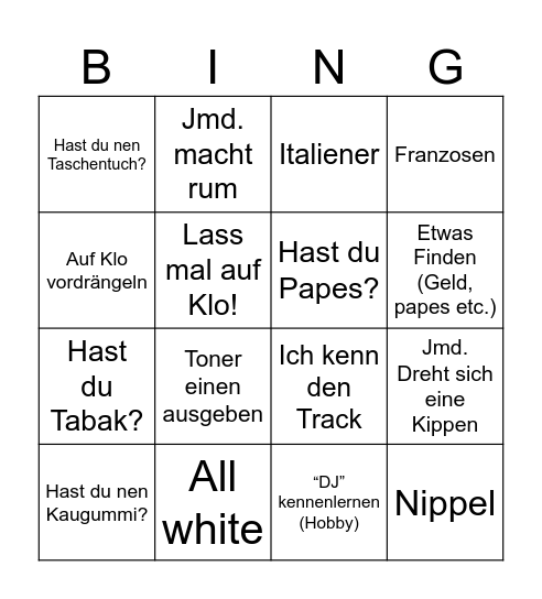 Toners Disko Bingo Card
