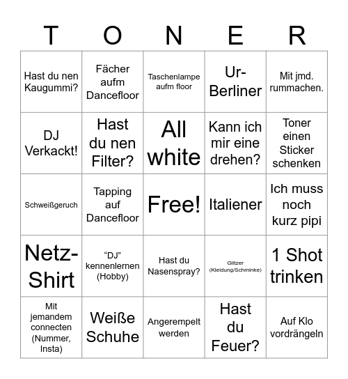 Toner Tunes Disko Bingo Card