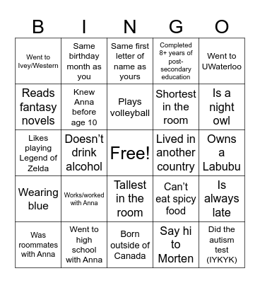 Untitled Bingo Card