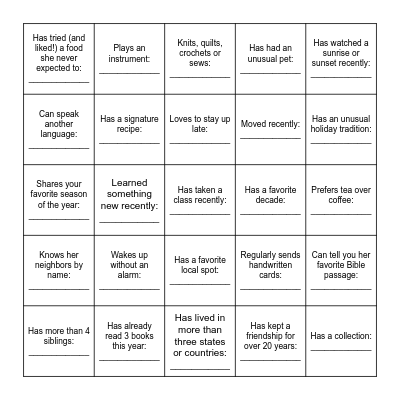 Find & Write the Name of Someone Who... Bingo Card