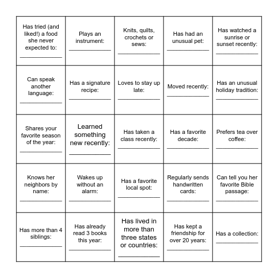 Find & Write the Name of Someone Who... Bingo Card