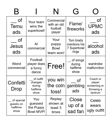 SUPERBOWL BINGO Card