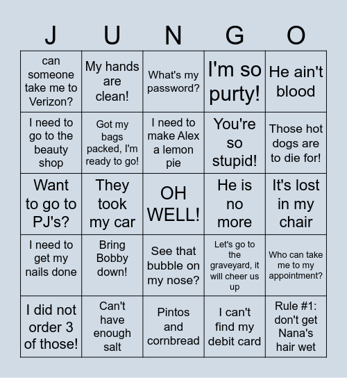 JUNGO Bingo Card