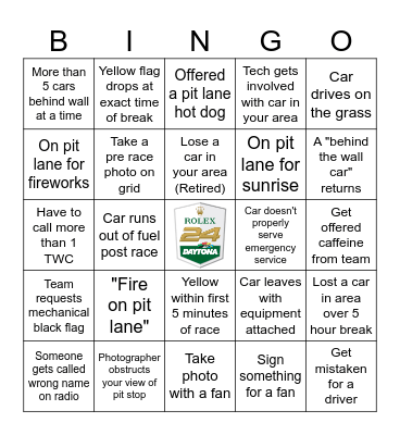 Pit Lane Rolex 24 Bingo Card