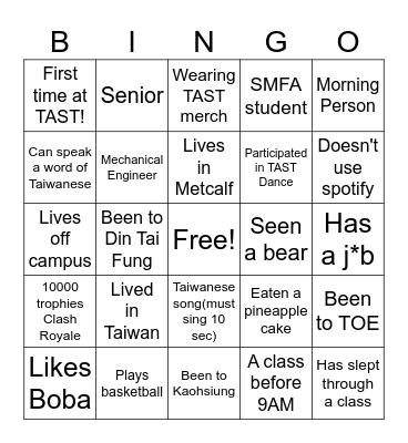 TAST GIM BINGO 2026 !!! Bingo Card