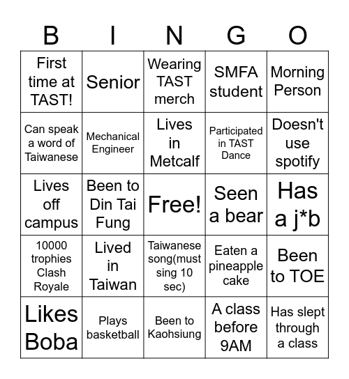 TAST GIM BINGO 2026 !!! Bingo Card