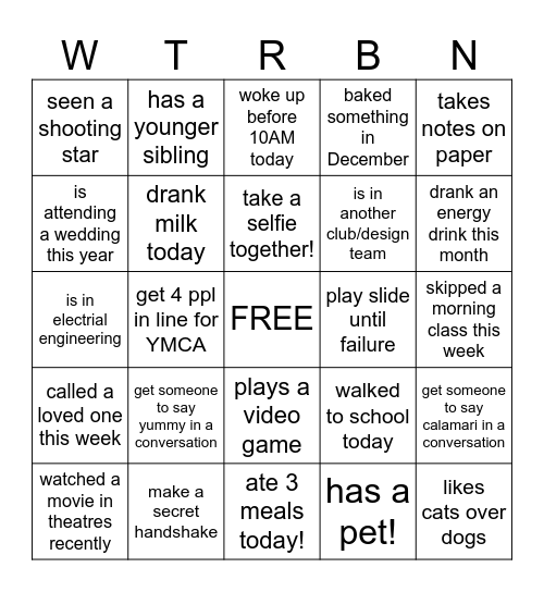 WATurbine W26 First General Bingo Card