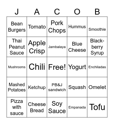 Jacob Foods Bingo Card