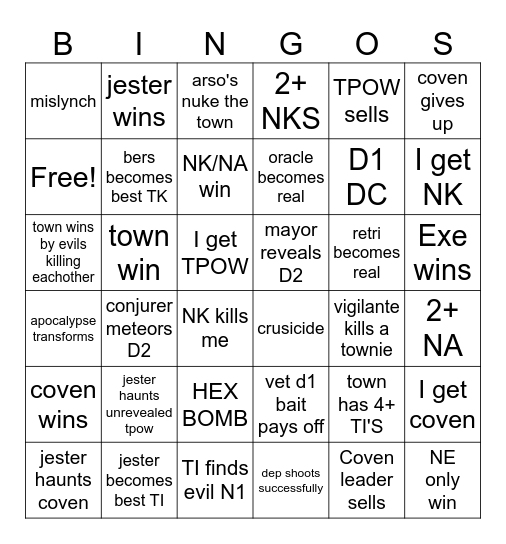 TOS2 custom bingo card Bingo Card