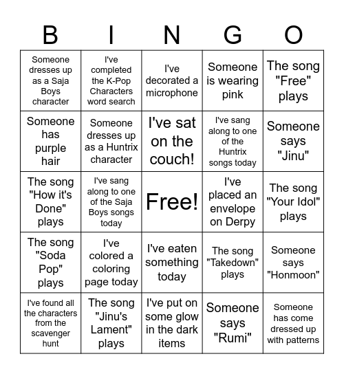 K-Pop Party Bingo Card