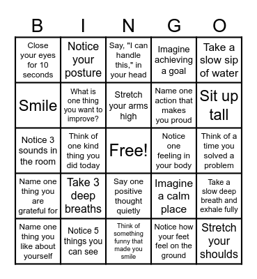 Mindfulness BINGO Card