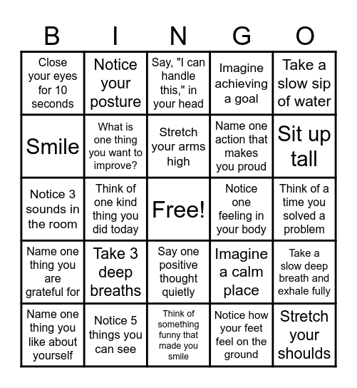 Mindfulness BINGO Card