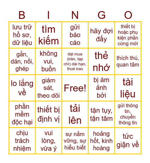 Grade 11 Unit 5 Bingo Card