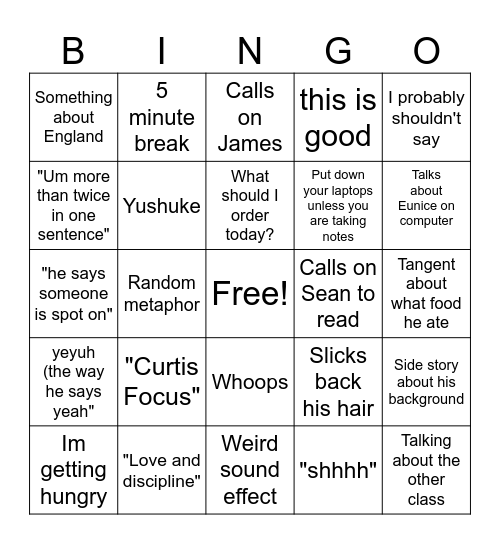 GH Bingo Card