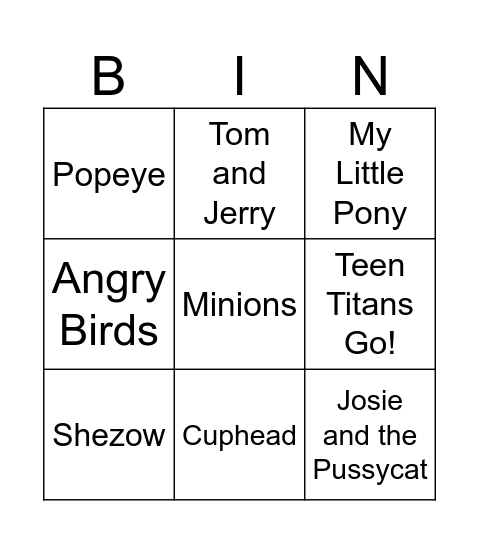 TV Shows Bingo Card