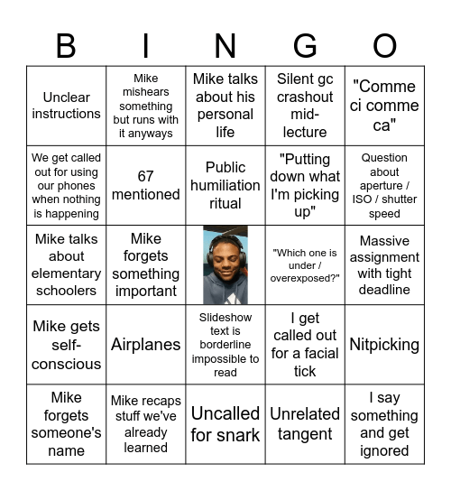 FAF1 Photography Bingo Card