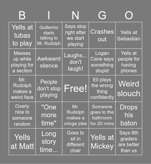 Black Band Bingo Card