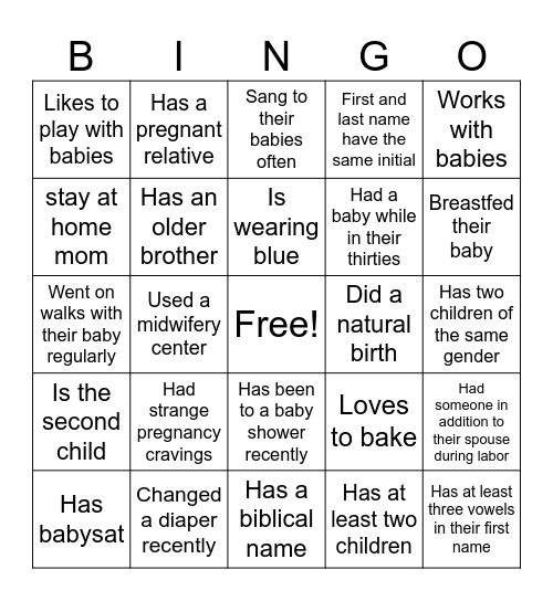 Find A Guest Bingo Baby Sprinkle Bingo Card
