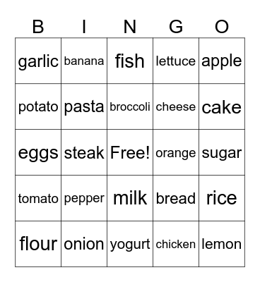 Food Bingo Card