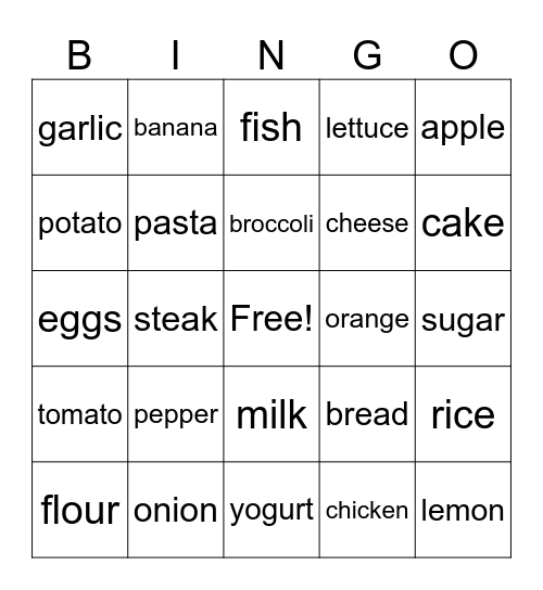 Food Bingo Card