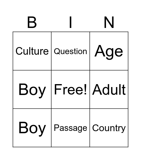 Untitled Bingo Card