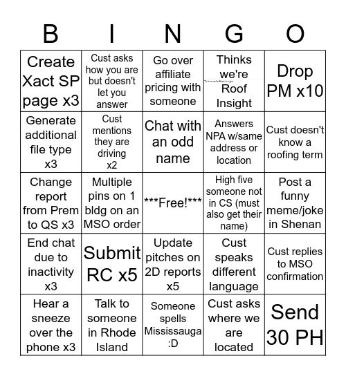 * Jan 2017 BINGO * Bingo Card