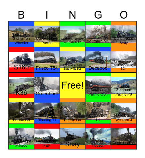 North American Steam Locomotives that I would like to take a photograph before the bad snowstorm comes in the southern region one day Bingo Card