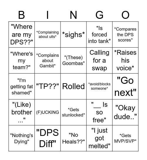 Fan Rivals Bingo Card