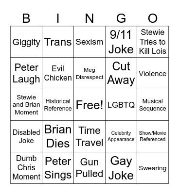 Family Guy Bingo Card