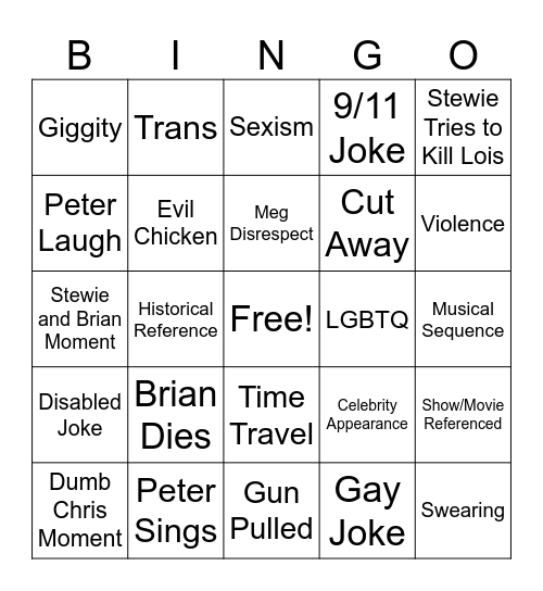 Family Guy Bingo Card