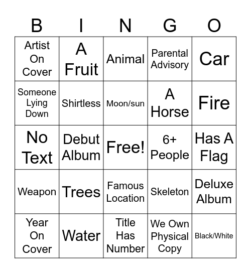 Album Cover Bingo Card