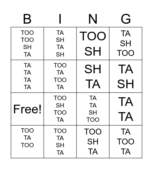 TA SH TOO MUSIC BINGO Card