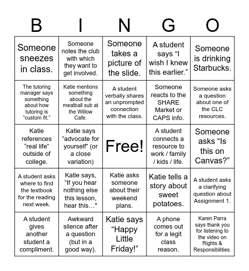 CLC Resources BINGO! Bingo Card