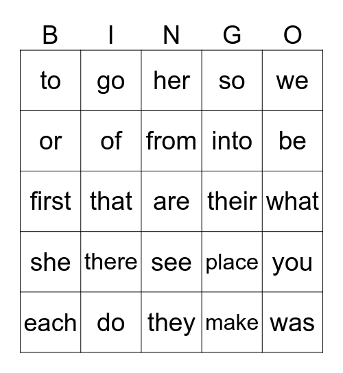 Super words Unit 1 Bingo Card