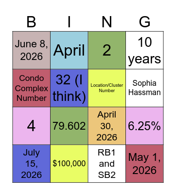 Assessment Bingo Card