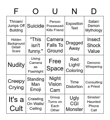 Found Footage Horror Bingo Card