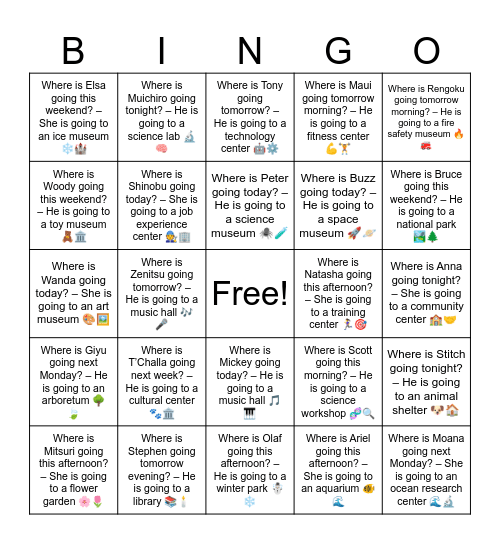 B10 L1 Where is Tanjiro Kamado going today? Bingo Card