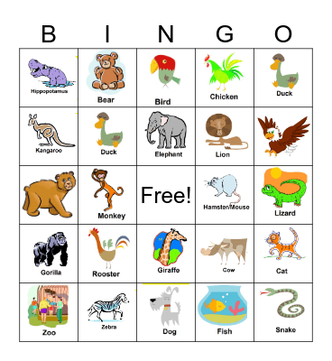 Animal Bingo Card