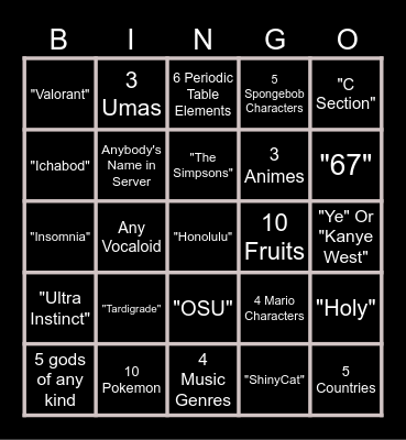 Rando Bingo Card