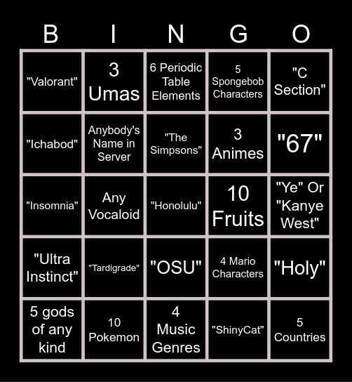 Rando Bingo Card