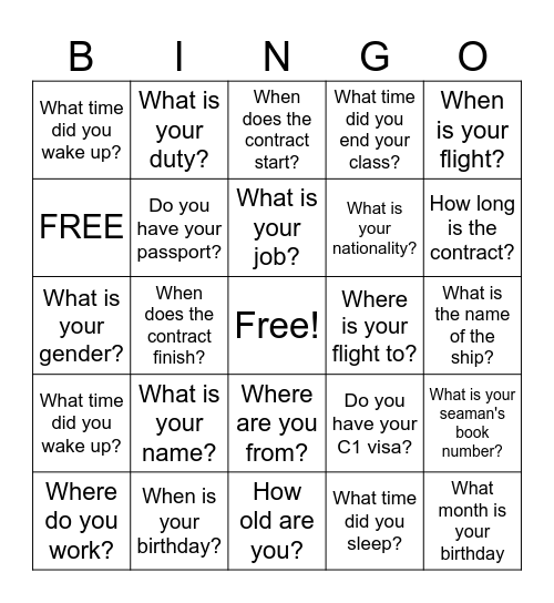 Untitled Bingo Card