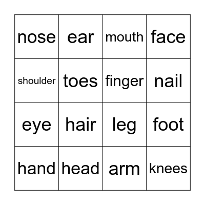 Body Bingo Card