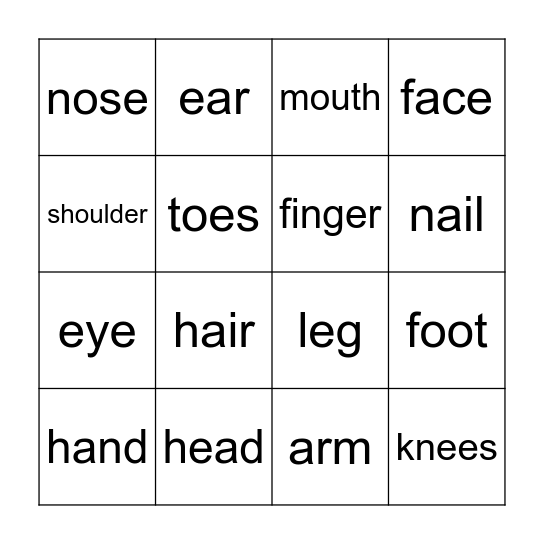 Body Bingo Card