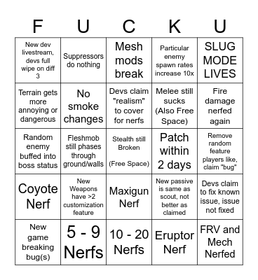 Redacted Regiment Bingo Card